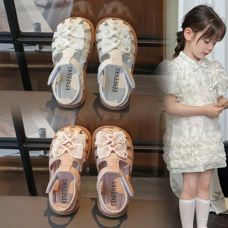 Girls' Sandals 2026 Summer New Anti-collision Children's Shoes Anti Slip Sandals Cute Bow Princess Shoes Versatile Beach Sandals
