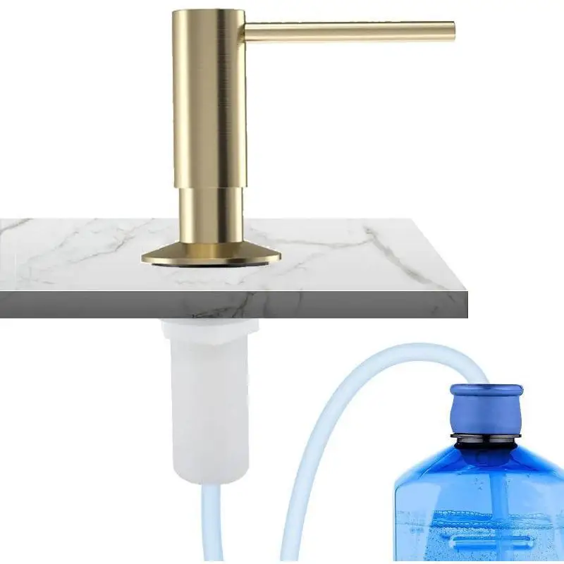 Brushed Gold Liquid Soap Dispenser Pump Dishwashing Liquid Silicone Tube Under Deck Mounted Rubber Extension Hose