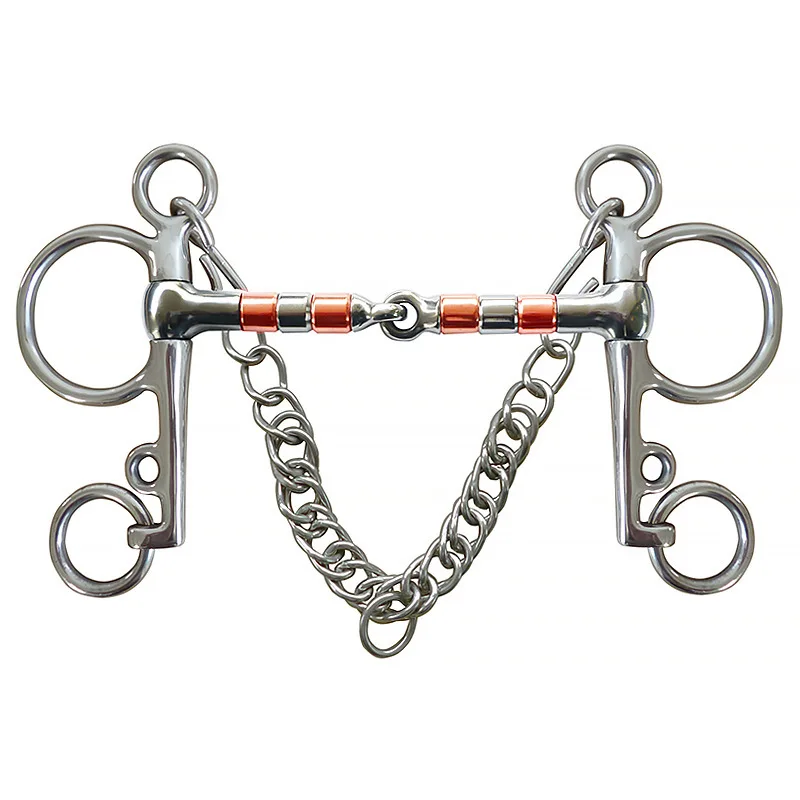 Horse Bit With Copper Roller Mouthpiece Hooks & Curb Chain Rustproof Non-Peeling Tack BT0711