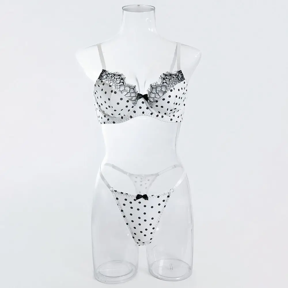 2026 New French Retro Polka Dot Lace Underwear Suit for Women