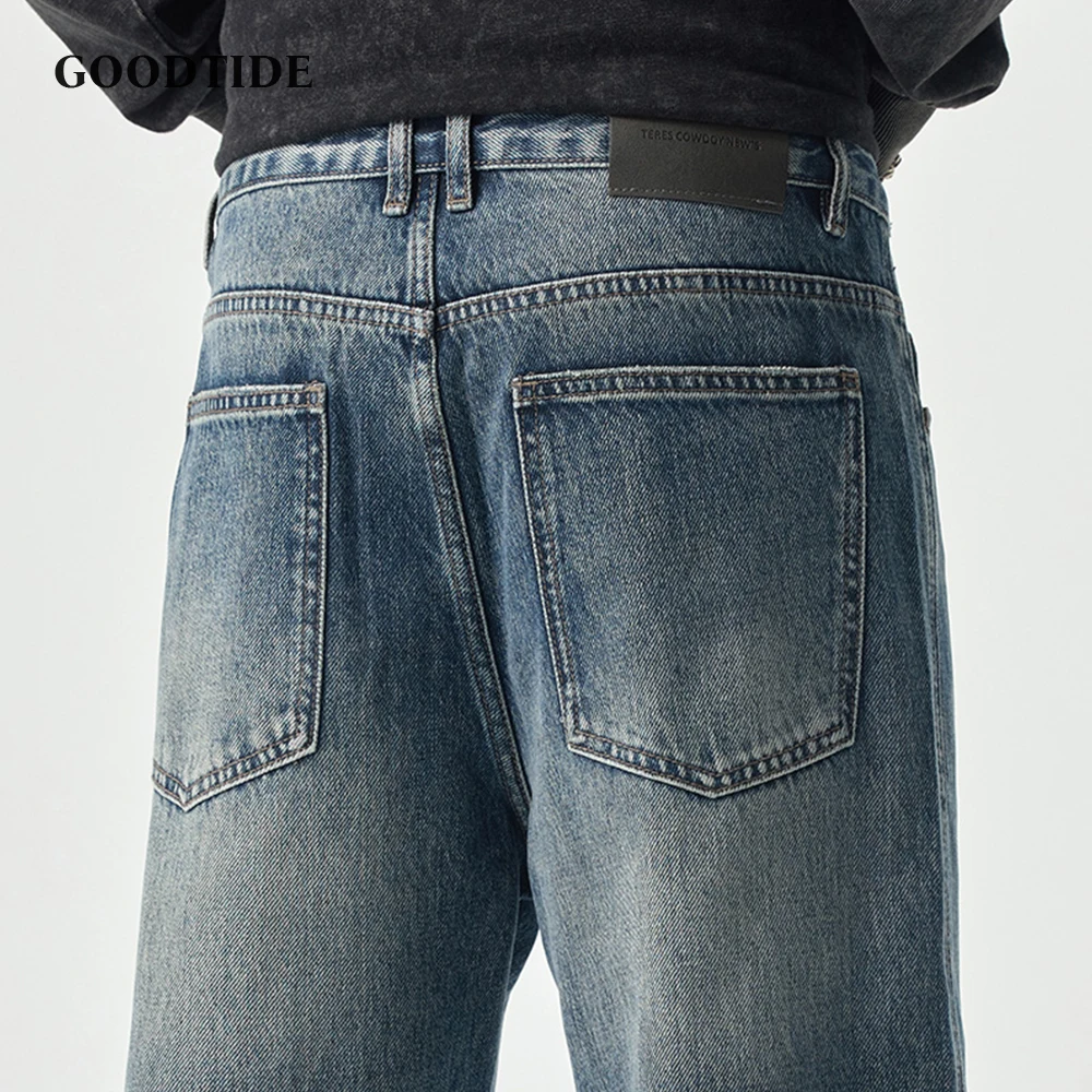 Fashion Men's Washed Straight Jeans 2025 Autumn New High Street Retro Casual Denim Trousers Size 28-40