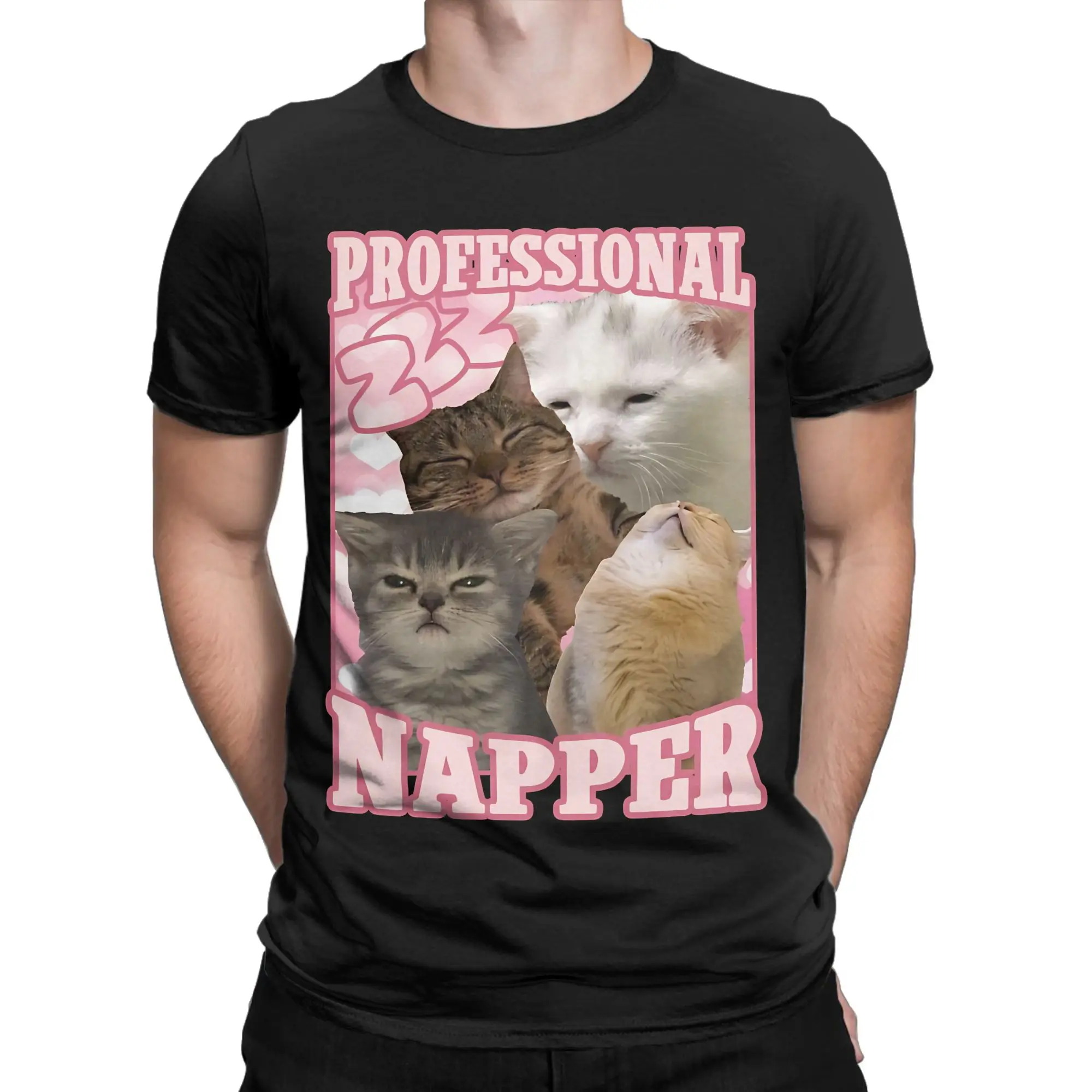 Professional Napper Funny Cat Memes T Shirt Couple  Vintage T Shirts Summer Round Neck Trending Tee Shirt Loose Plus Size Tops