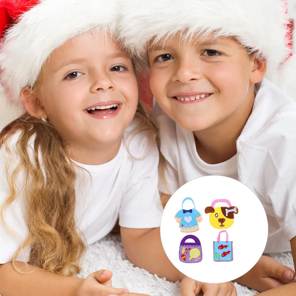 4 مجموعة Diy بها بنفسك الأطفال حقيبة صغيرة مجموعة المواد غير المنسوجة النسيج اليدوية حمل للأطفال هدية عيد ميلاد لوازم الحرفية طفل القبعات