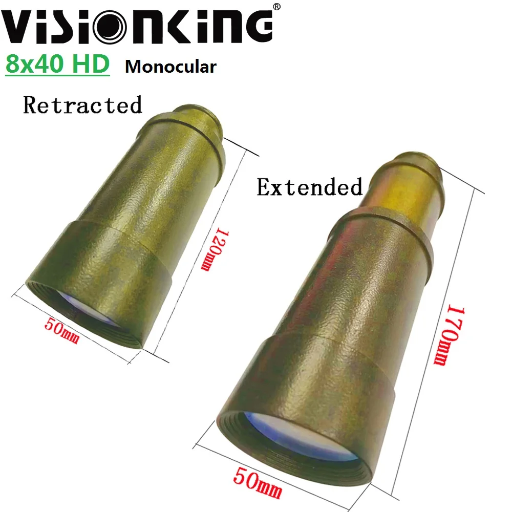 Visionking Portable Metal 8x40 Telescope FMC Bak4 Extended Pirate Spyglass Long Range Hunting Camping Traveling HD Monocular