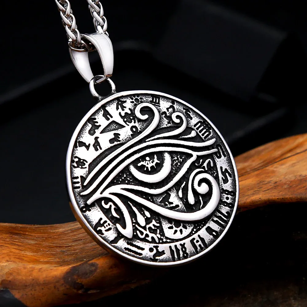 Vintage Horus Eye Pendant Necklace Stainless Steel Ancient Egyptian Pharaoh Hieroglyphic Pendant For Men Fashion Jewelry Gift