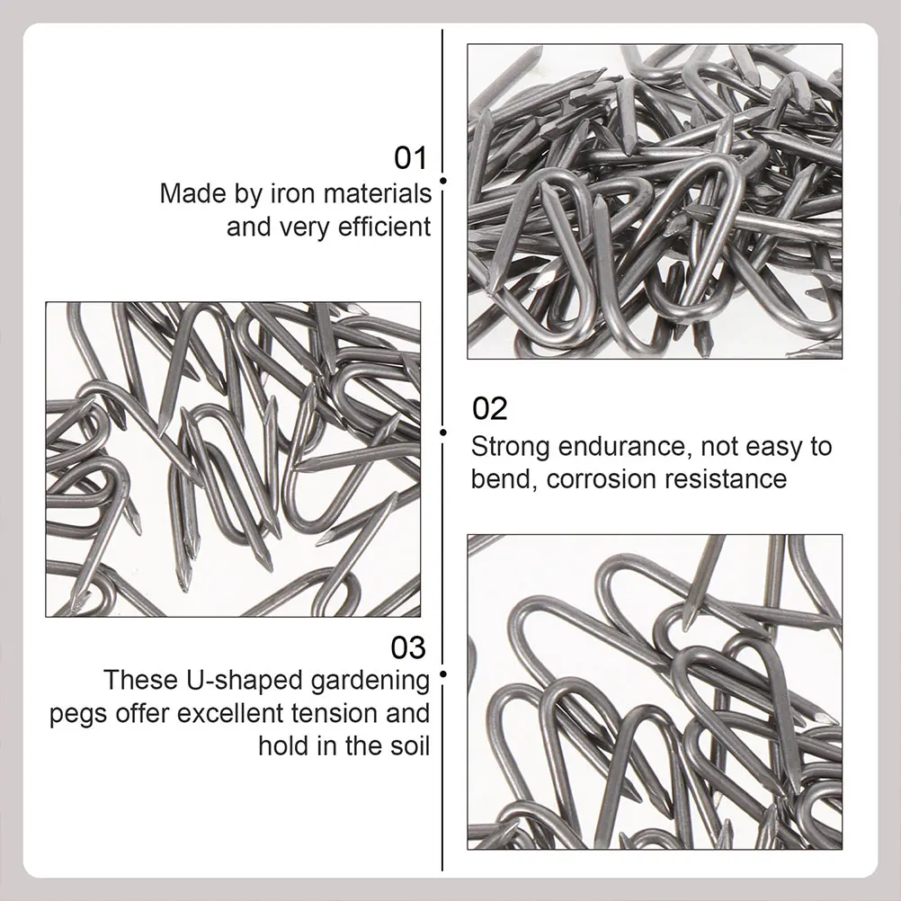 

140 шт. железные U-образные гвозди для ограждения куриной проволоки, колья для забора, садовые инструменты, прочный металл, компактный дизайн, простота в использовании, прочный