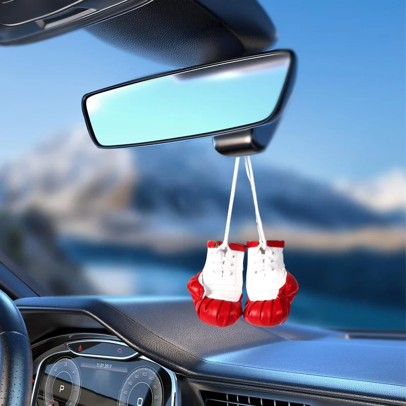 Mini Boxing Gloves Keychain PU Leather Car Interior Decor Bag Pendant for Keyring Backpack Purse Zipper Charm Gift Sports Fan