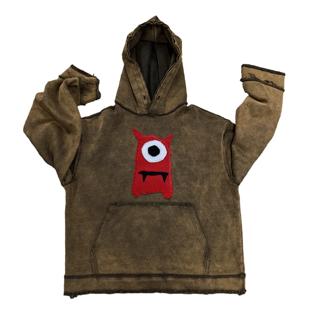 American Retro Monster Patchwork Hoodie Sweatshirt by Wang Studio Only for Heart's Delight Unique DesignInspired by Ins Trend