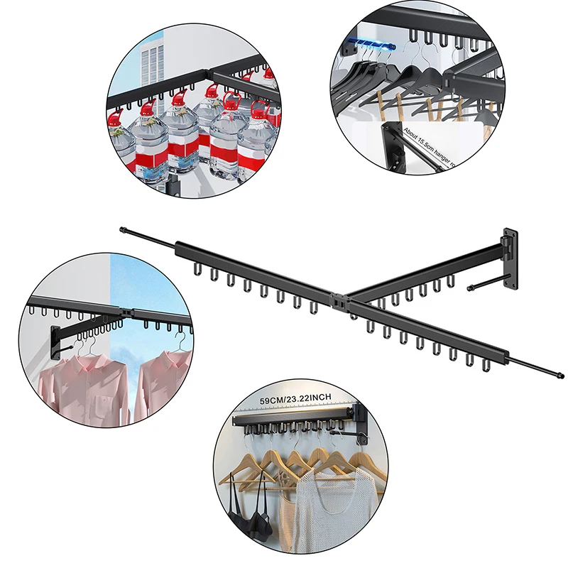

T-shaped Towel Rack Hanger Wall Mount Black Silver Folding Clothes Aluminum Alloy Clothes Rack for Indoor Outdoor Storage