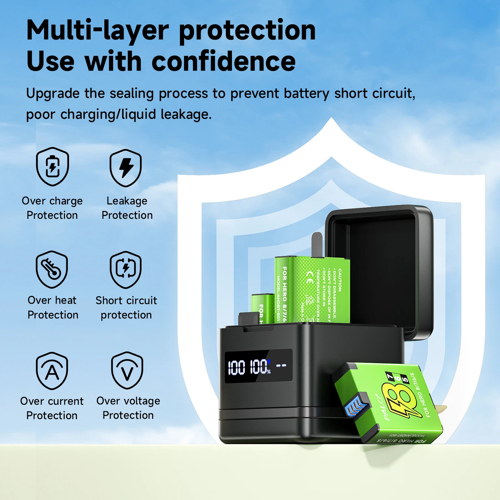 PALO 1800mAh for GoPro Hero 8 7 6 5 Camera Battery 3-Slots LCD USB Type C Fast Charging Charger for GoPro 5 6 7 8 Black Camera