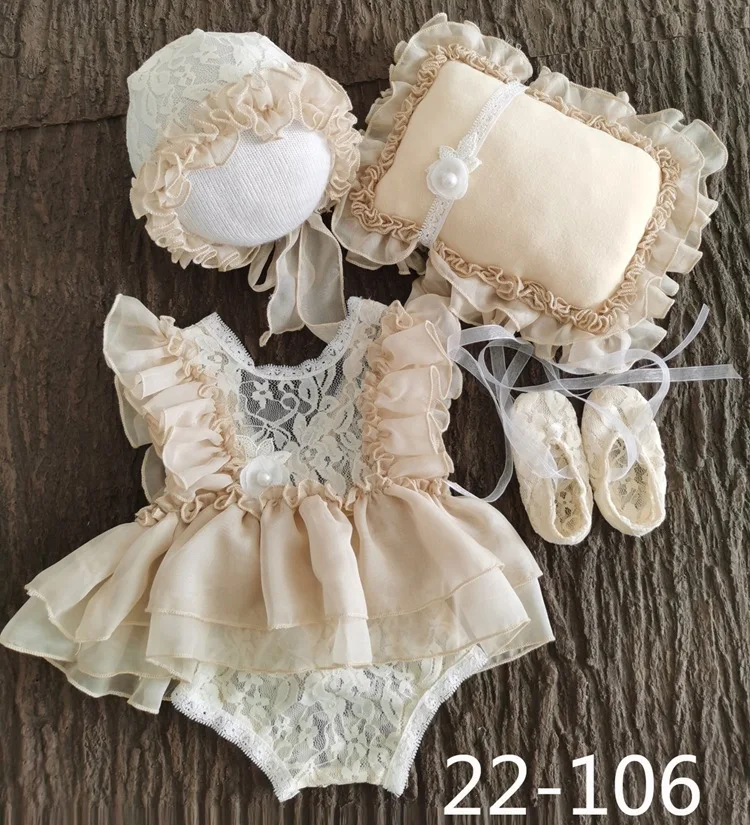 5Pcs Baby Lace Dress+Hat+Pillow+Shorts+Shoes Set Infants Photo Shooting Costume Outfits Newborn Photography Props