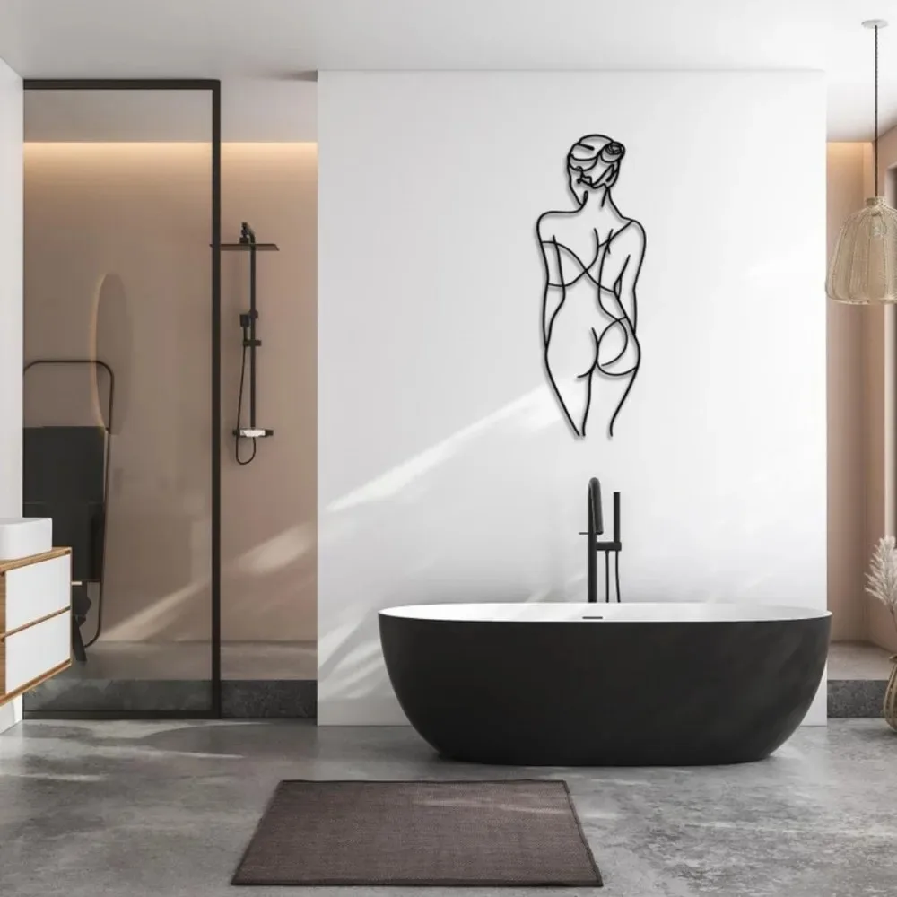 Sexy Feminine Line Art Metal Wall Decor, Strong Woman Themed Accent for Bedroom Bathroom, Perfect Couple Gift