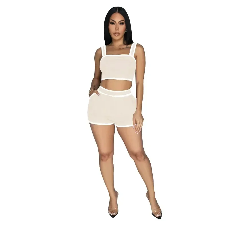 Black White Contrast Color Women Sets Sporty Fitness Shorts Suits Jogging Tracksuits Concise Casual Two Piece Sets 2025