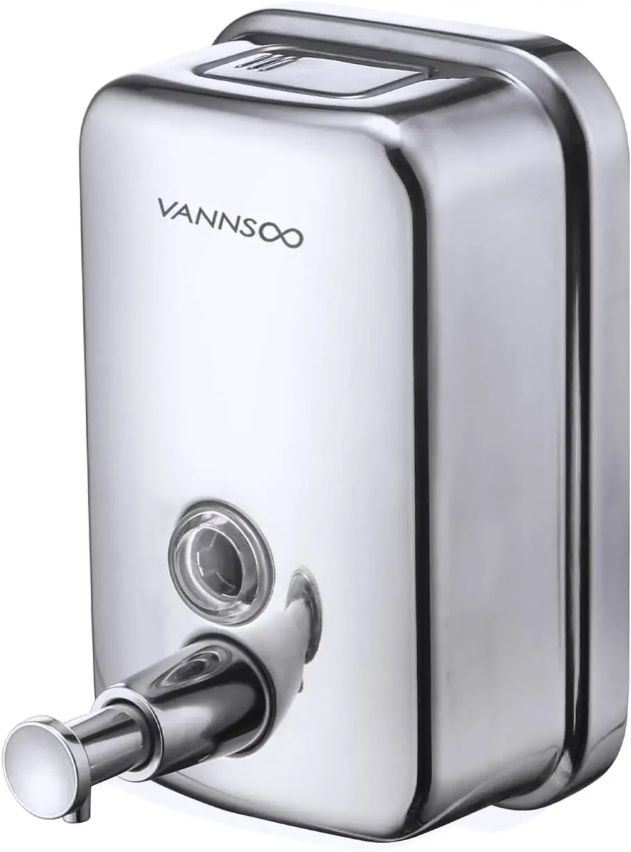 

Stainless Steel Wall Mount Soap Dispenser, Manual Liquid Pump, Rust-Proof Leak-Free for Bathroom (500ml)