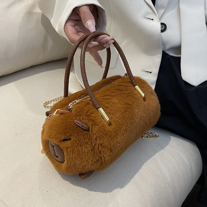 Kapybara Plush Crossbody Bag New Cute Plush Kapybara Bucket Bag Large Capacity Capybara Shoulder Crossbody Bag Bucket Bag