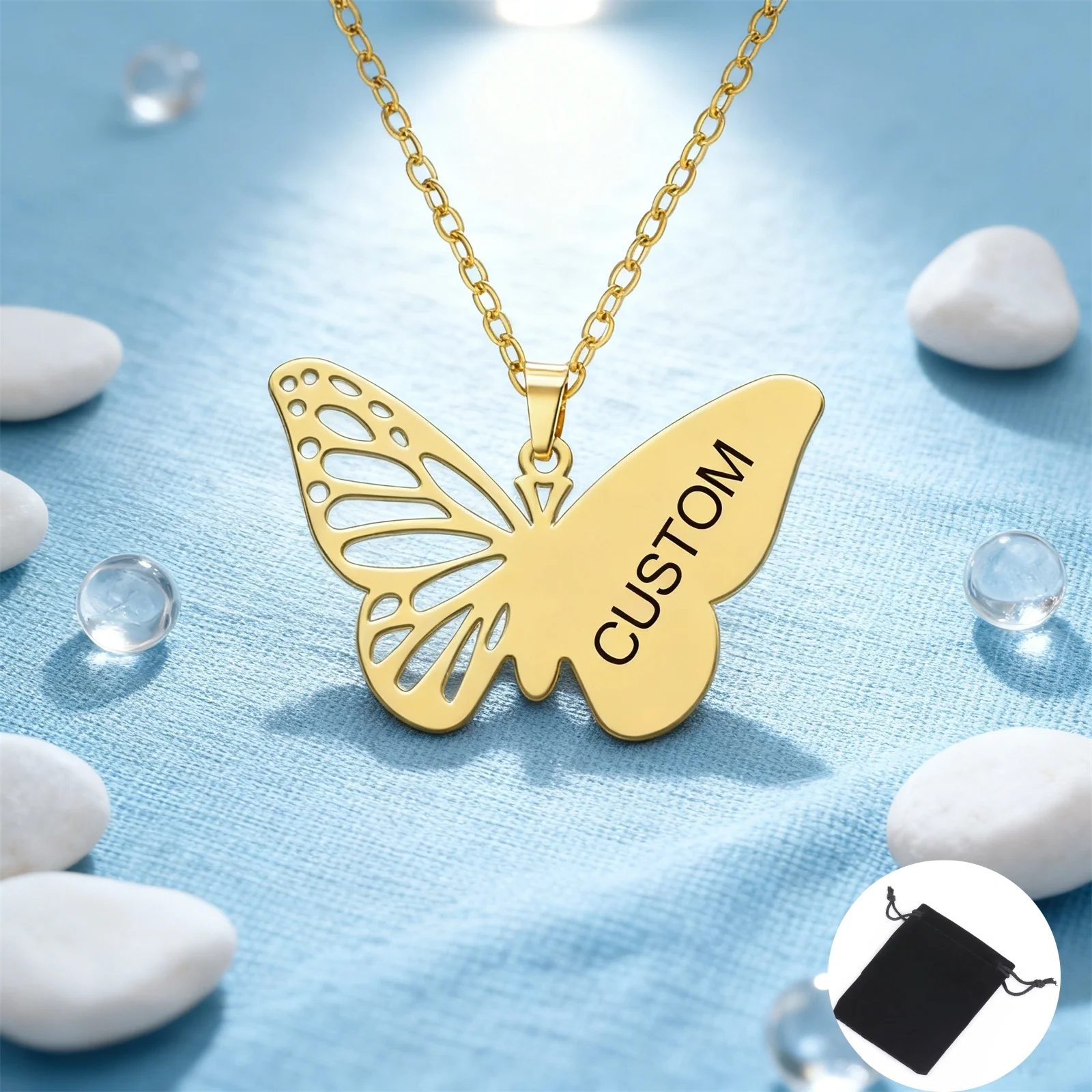 Personalisierte Name Datum Paar Schmetterling Halskette Edelstahl personalisierte Name exquisite Schmetterling Halskette Tierschmuck