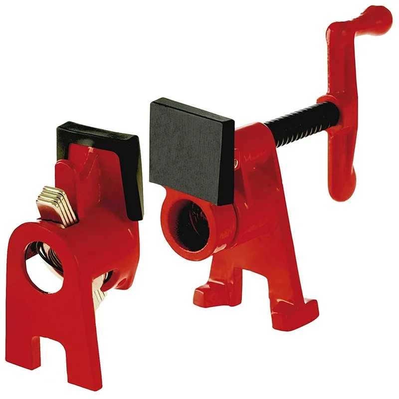 Wood Gluing Pipe Clamp Wide Base Iron Wood Metal Clamp Set 3/4inch 1/2inch Heavy Duty Woodworking Pipe Clamp Quick Release