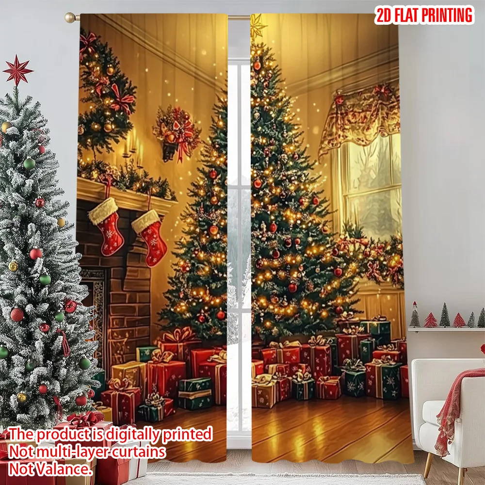 

2pcs 2D flat printing Merry Christmas Curtain Animal Scenery1 Versatile Fabric Without Electricity Family Party Use for Holiday