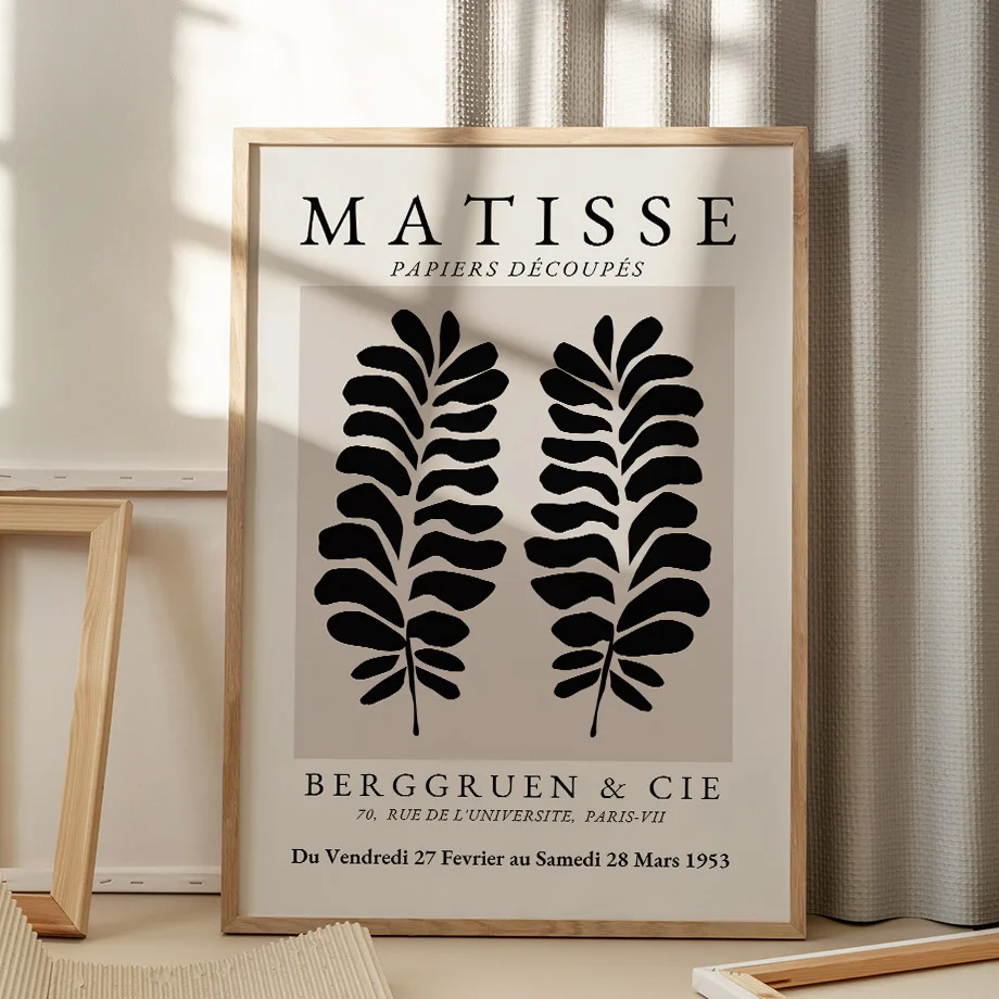 1PC frameless decorative art print,Abstract Matisse Black Leavf Lines Flower Girl Mountain Wall Art Canvas Painting Posters Prin