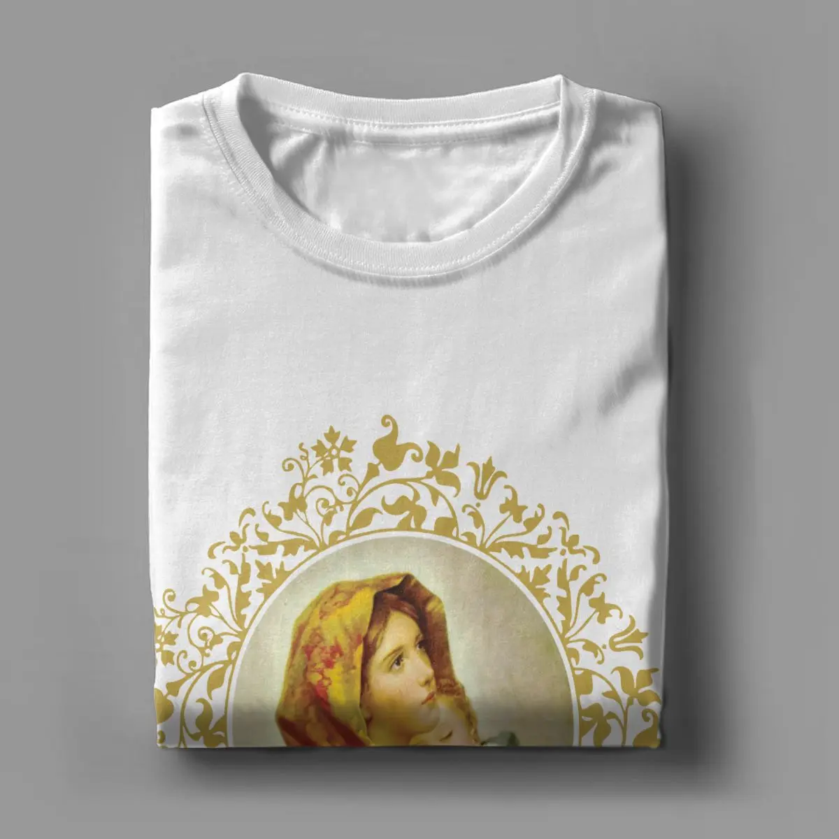 Virgin Mary With Jesus Child T Shirts Men 100% Cotton Novelty T-Shirts Round Collar Catholic Tees Short Sleeve Clothes Unique