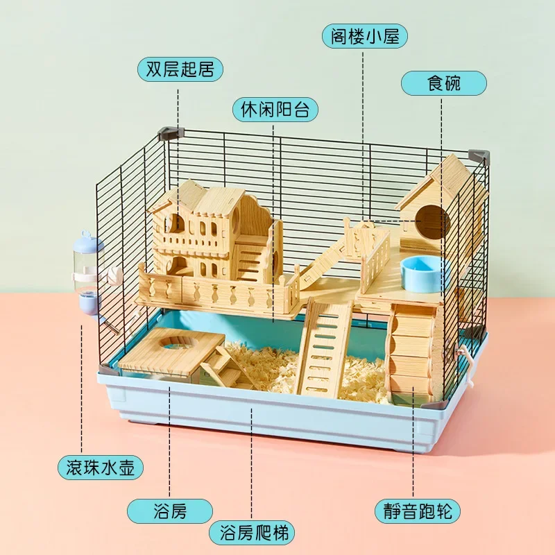 Hamster Cage Small Animal Hedgehogs Rabbit Guinea Pig Double Decker Cages Large Villa Swing Stairs Package Supplies Toy Set