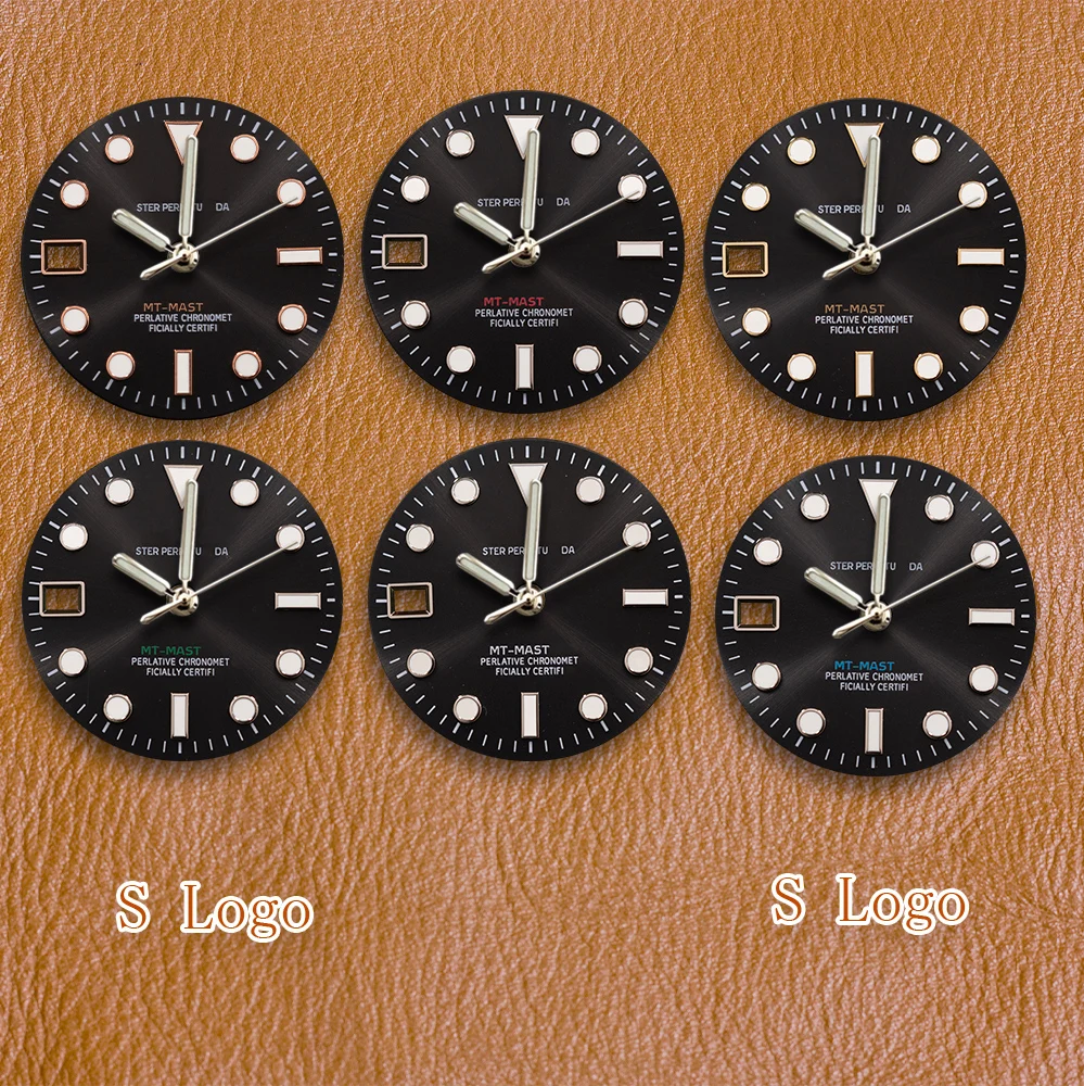 

S Logo 28.5mm Gmt Sun Dial 9 o'clock Leftist Calendar Suitable For NH34 Movement Blue Luminous Watch Modification Accessories ﻿