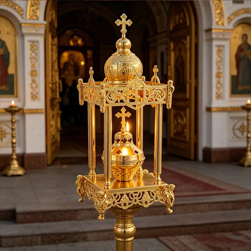 New 2026 Gold Plated Catholic Orthodox Altar Lantern Censer for Church Liturgy Home Altar Prayer Devotion Christian Gift Decor