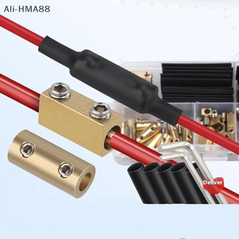 

1Set Pressure Free High Current Quick Terminal Block Brass Terminal Block With Heat Shrink Tubing Waterproof High Power Splitter