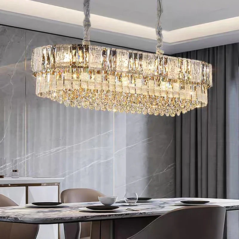 Modern Luxury Crystal Silver LED Big Ceiling Light for Dining Room round Taper Shape Home Decor New Ceiling Lamp