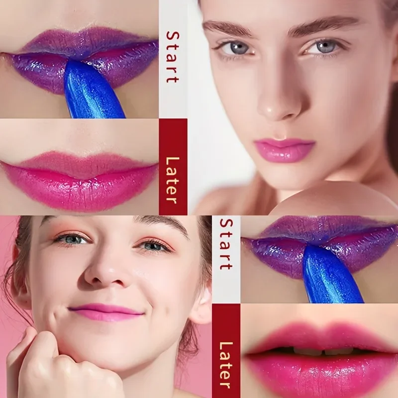 Temperaturempfindlicher, samtmatter Lippenstift mit blauem Rosenmotiv, wasserfest, hinterlässt keine Flecken, feuchtigkeitsspendendes und nicht trocknendes Lippen-Make-up