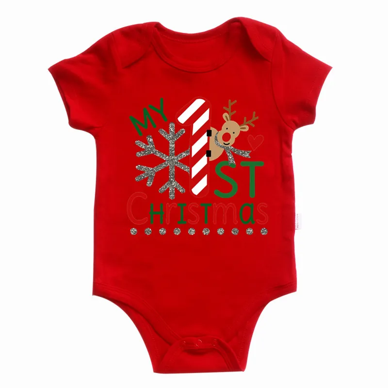 New Christmas Clothes Baby Romper 100% Cotton Red My First Christmas Nipple Print Baby Bodysuit New Year Outfits