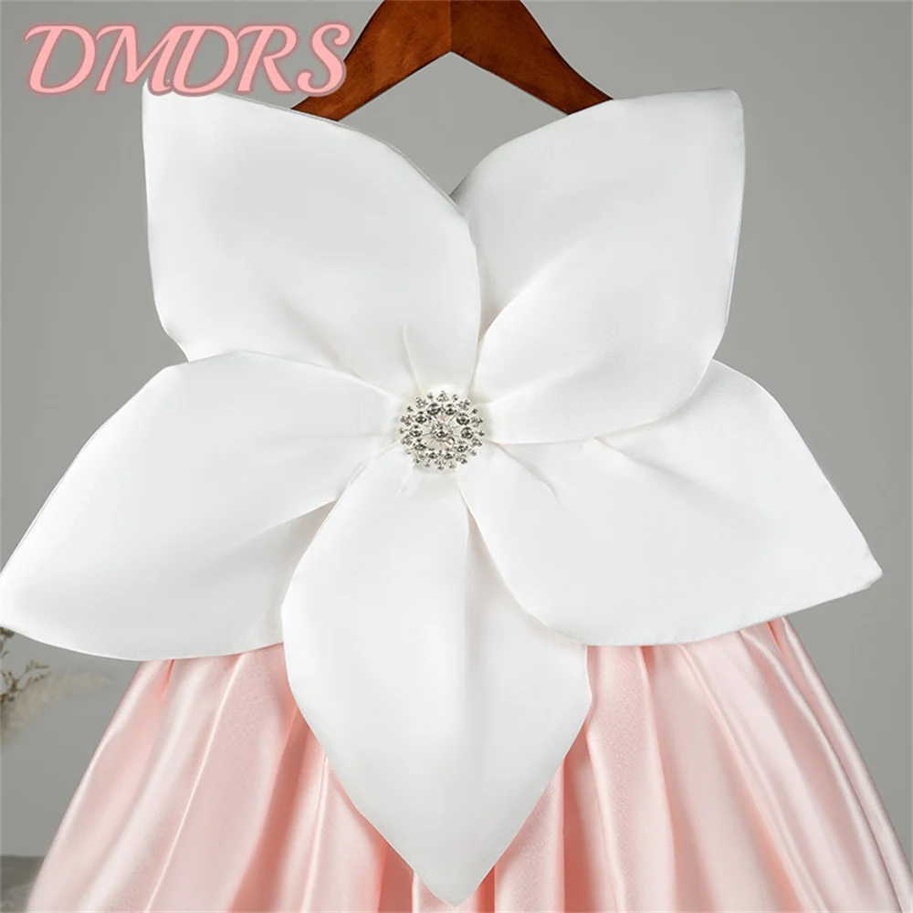 Cute Sleeveless Girls Party Dress 2025 Stylish Satin Princess Dresses Charming 3D Flower Girls Flower Girl Hostess Gown