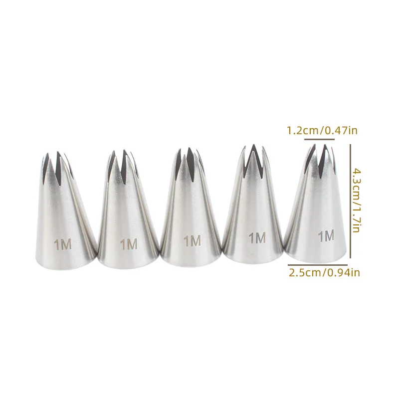 5pcs Piping Nozzles Set, Stainless Steel Icing Nozzles, Cream Cake Piping Tips For Dessert Biscuit Cup Cake, Kitchen Accessories