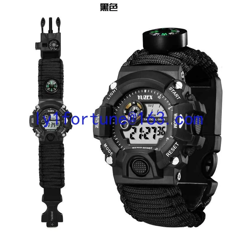 2026 hot selling multifunctional outdoor survival umbrella rope watch compass night vision flint watch