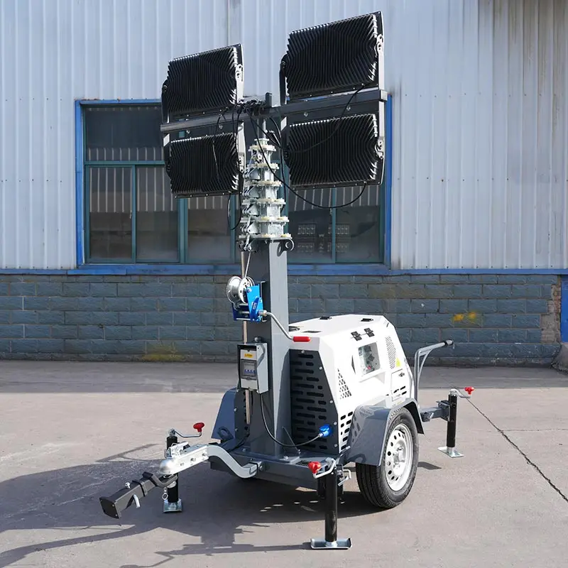 Mobile Lighting Tower Trailer 10m Auto Lifting Mast Adjustable Light Angle Four High Power LED For Mining Night Operation