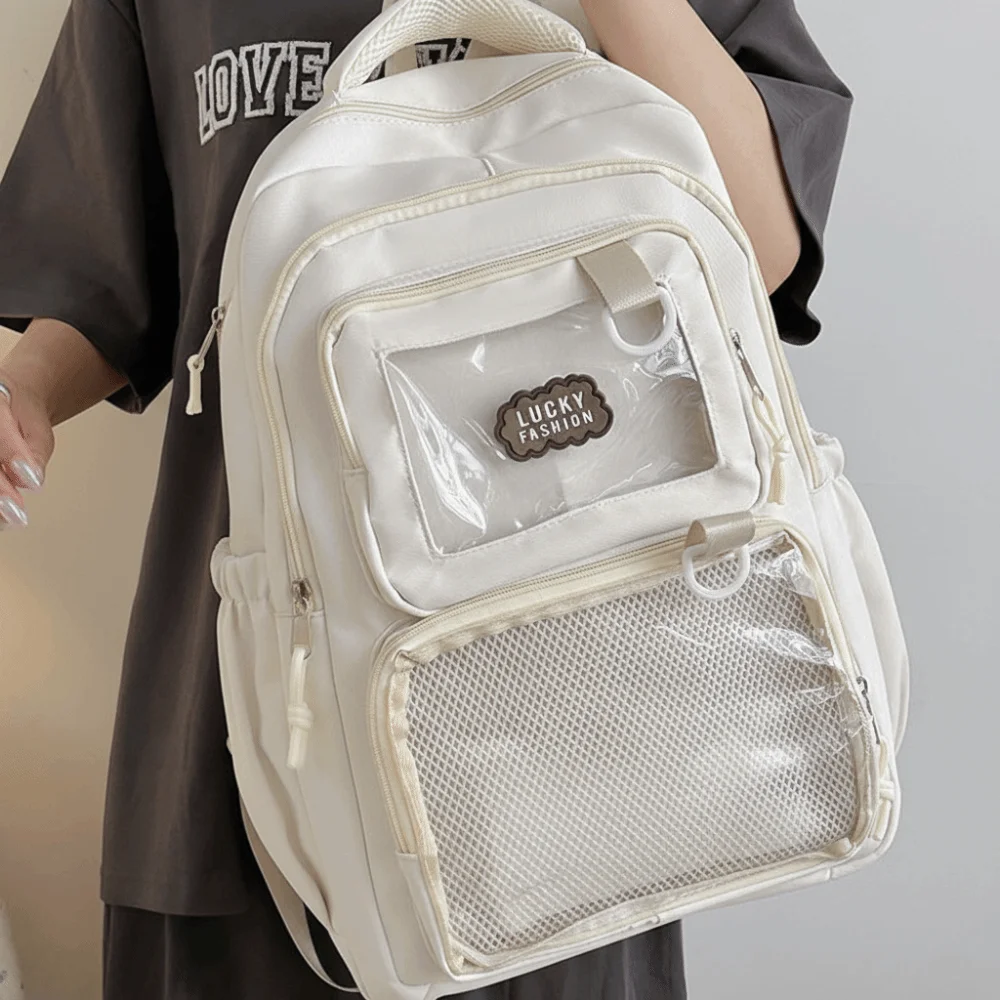 

Solid Color Nylon Ita Backpack Dustproof Durable Students School Bag Fixed Webbing Scratch Prevention Large Capacity Daypack