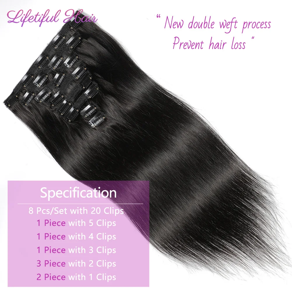 Clip in Hair Extension Human Hair Straight Human Hair Clip in Extensions Black Women Invisible Seamless Clip Natural Humain Hair