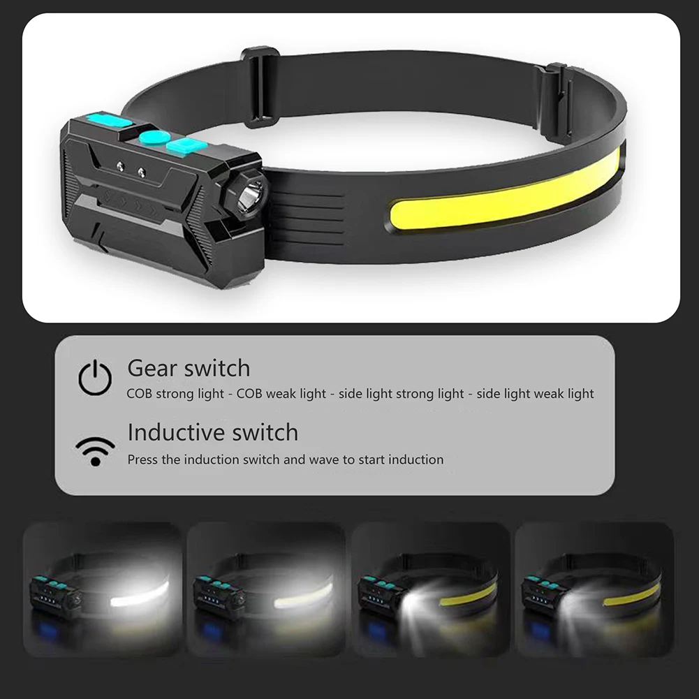 Wide COB Sensor Headlamp USB Rechargeable 270° Beam Headlight Induction LED Lantern Built-in Battery Head Torch  Running Camping