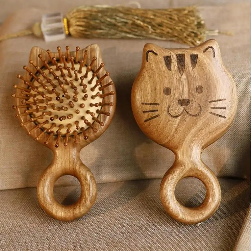Hot Garapa Cartoon Cat Wooden Scalp Massage Comb Meridian Comb Toothed Head Hair Comb Body Beautify Massage Guasha Scraping Care