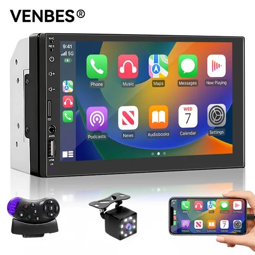 VENBES Carplay Android Auto 2 DIN Radio de coche 7 ""MirrorLink Bluetooth5.0 FM con reproductor Multimedia de navegación