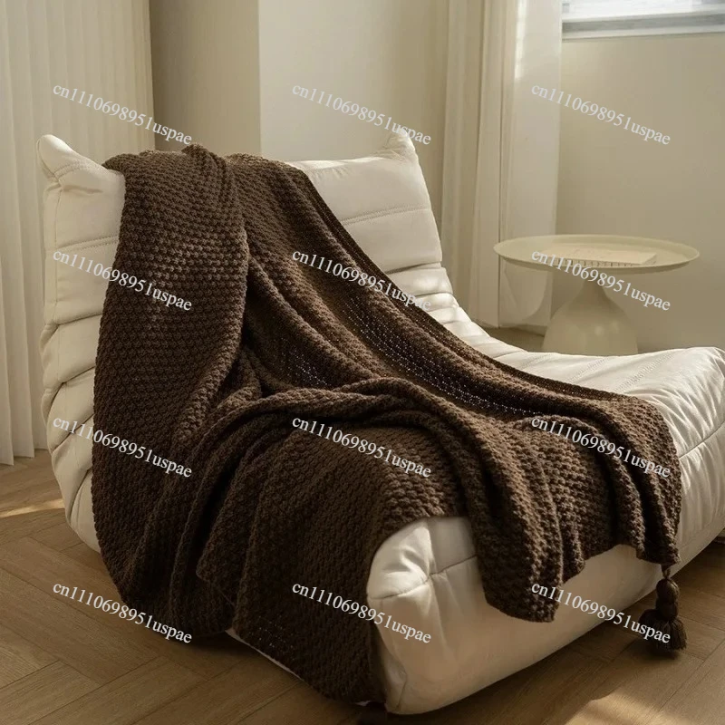 Maderas Knit Throw Blanket with Tassels - Minimalist Decorative Bed End Cover & Sofa Throw in Brown Coffee for Home & Guesthouse