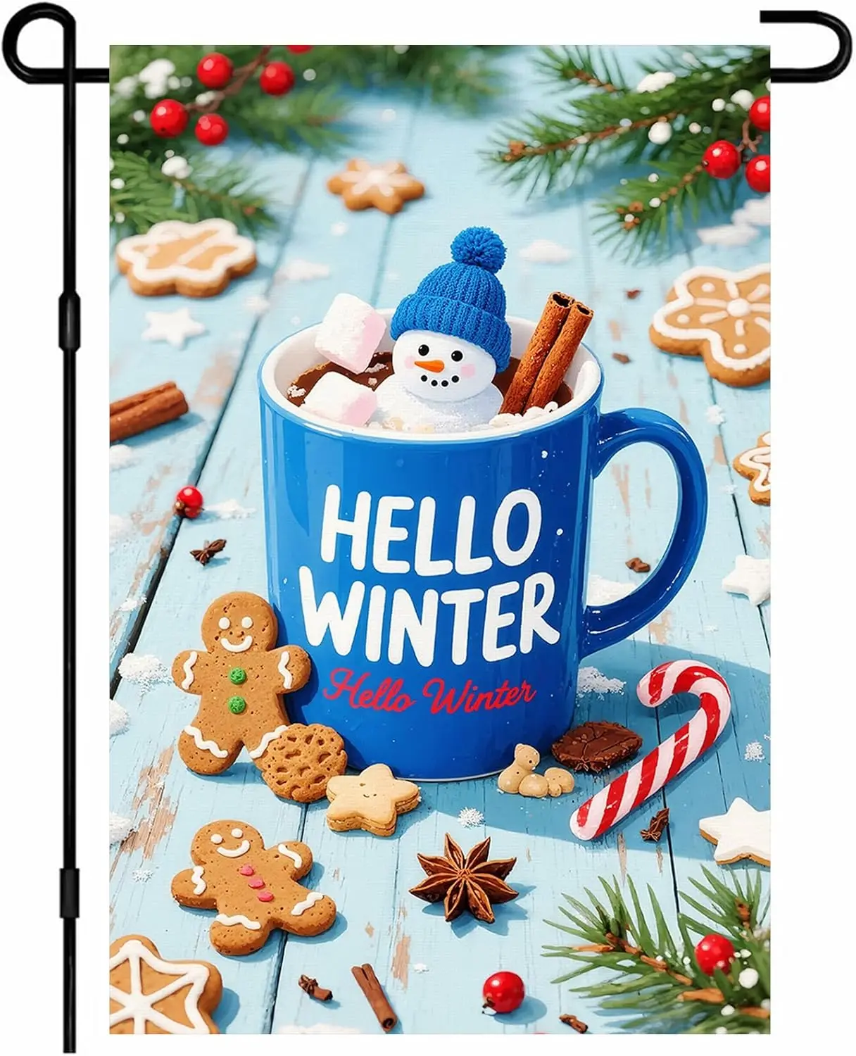 IVN Winter Garden Flag 12x18 Inch Winter Hot Drink Welcome Flag Double Sided Outdoor Yard Banner for Porch Lawn Patio Holida SSL