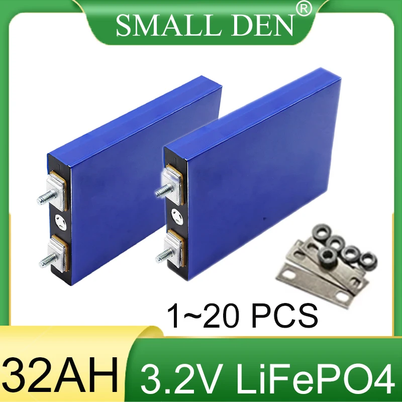 3.2V 32Ah LiFePO4 Prismatic Battery Cell, Deep Cycle 3-5C Discharge for DIY 12V 24V 48V Solar RV Power Pack, Grade A 4000 Cycles