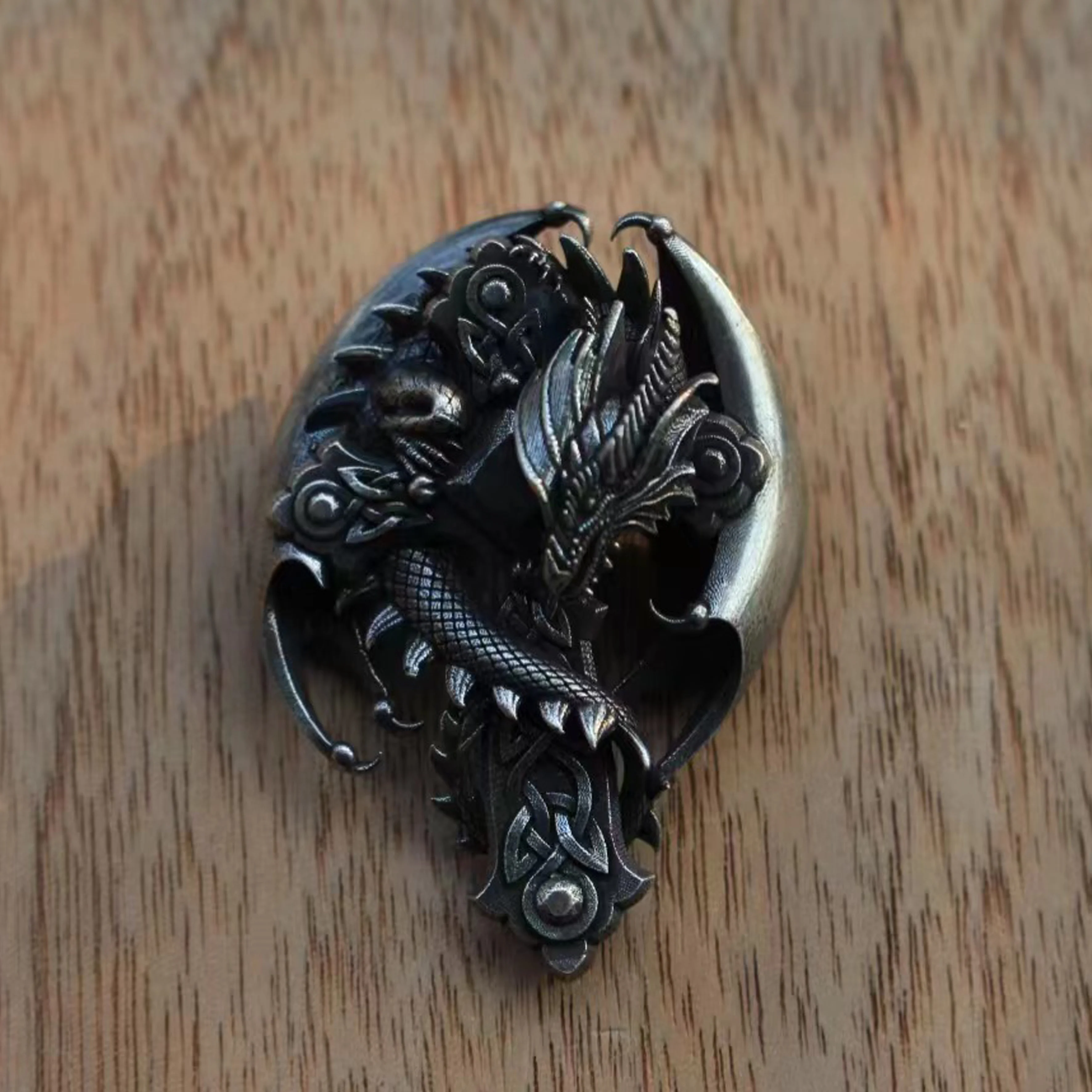 S925 Silver Pan Dragon Frame Pendant