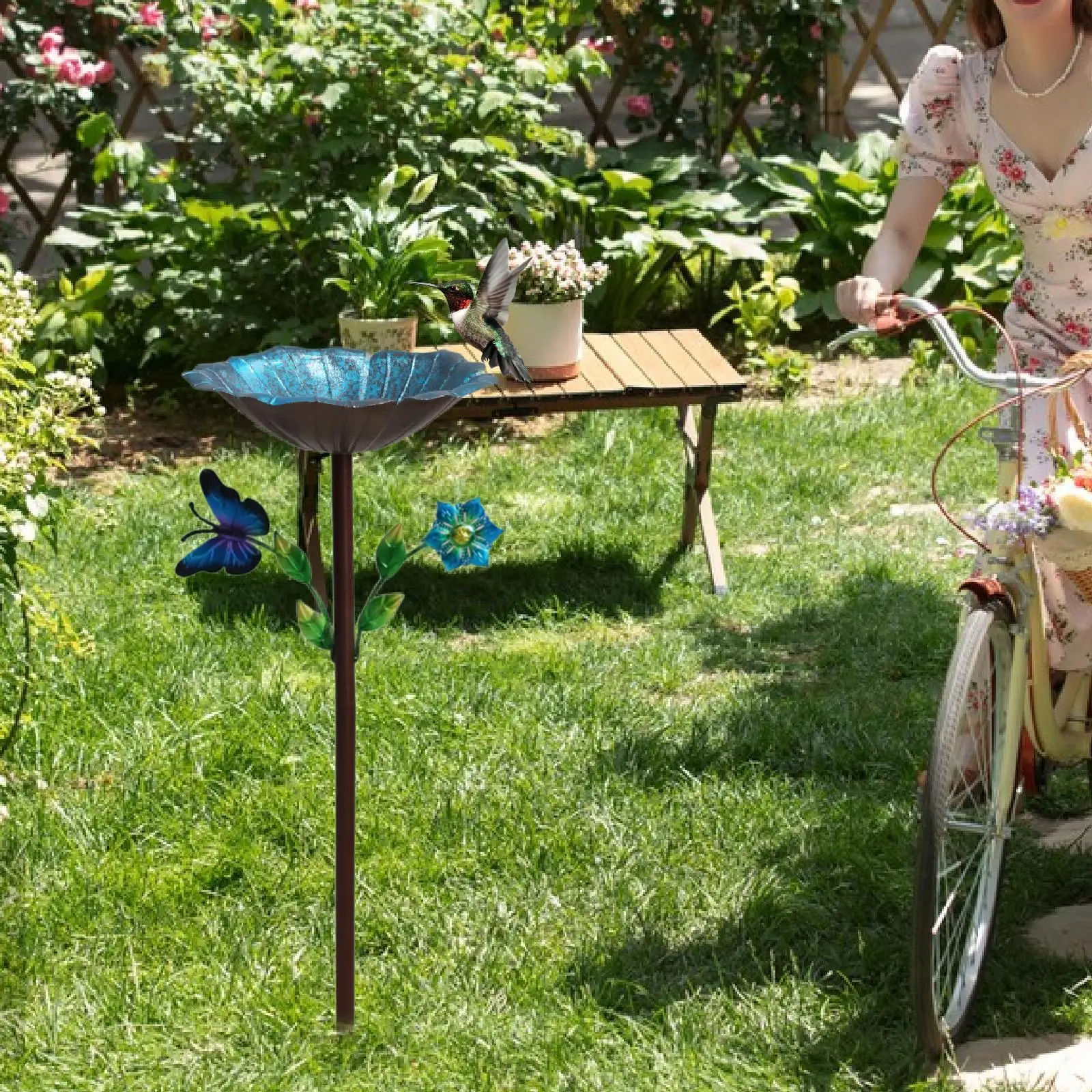 

Металлическая ванна для птиц для украшения наружного двора, устойчивая к атмосферным воздействиям 3-зубчатая основа для колья, поднос для кормления птиц для уличного патио, двора