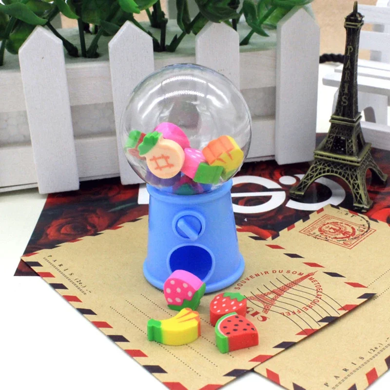 12pcs/set Mini Fruit Animals Erasers Cute Gashapon Machine Erasers for Kids Kawaii Stationery Correction Tool Office Supplies