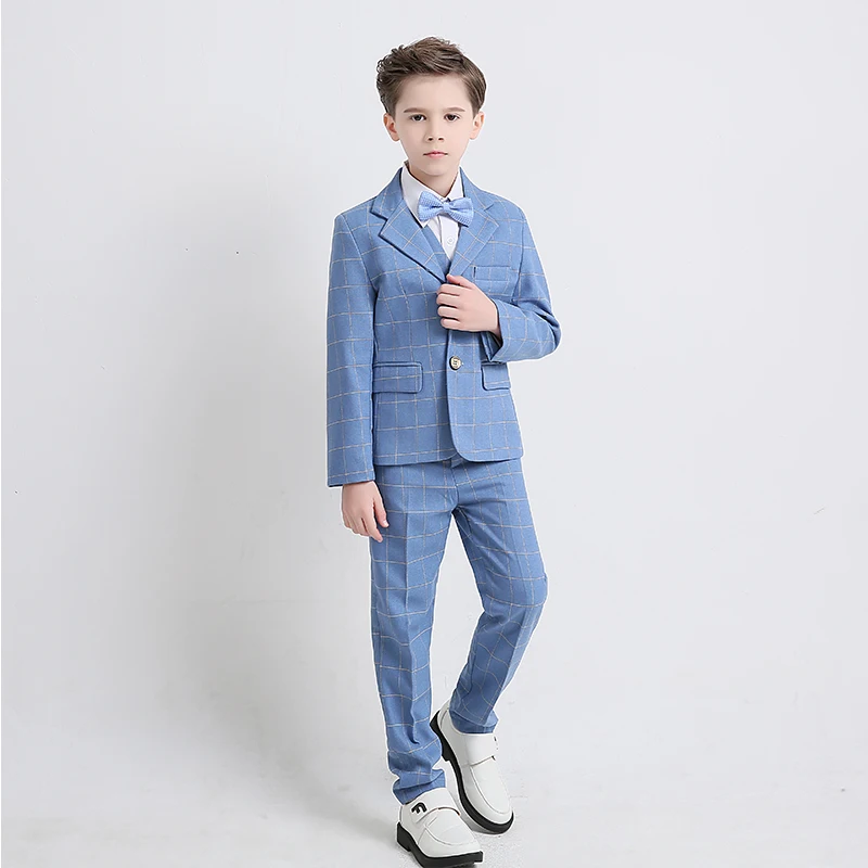 Boys Blue Wedding Suit Kids Formal Blazer Clothing Set Children\'s Day Photography Suit Graduation Performance Dress Costume