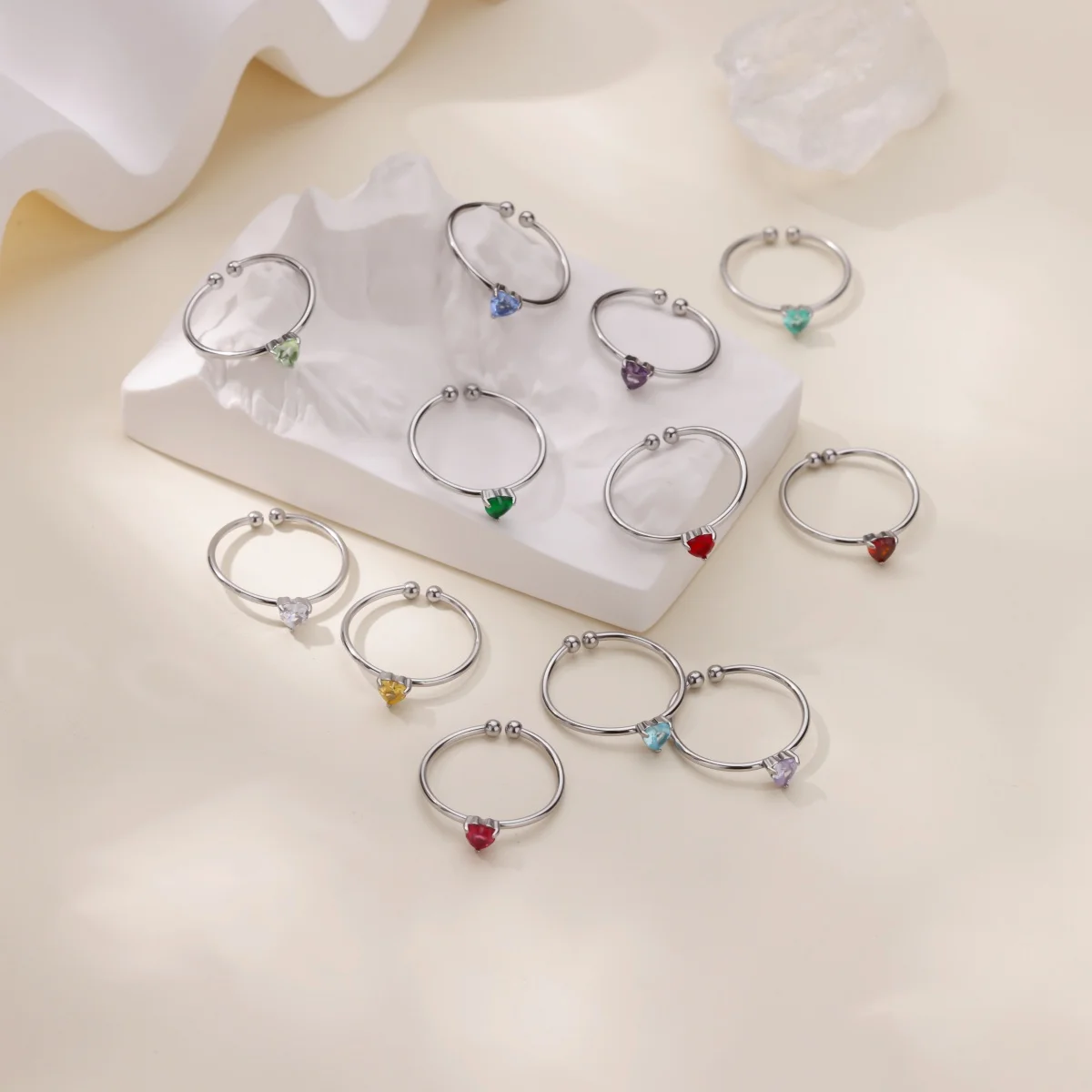 Women's Stainless Steel Heart Ring with Tiny Zircon, Gift Idea