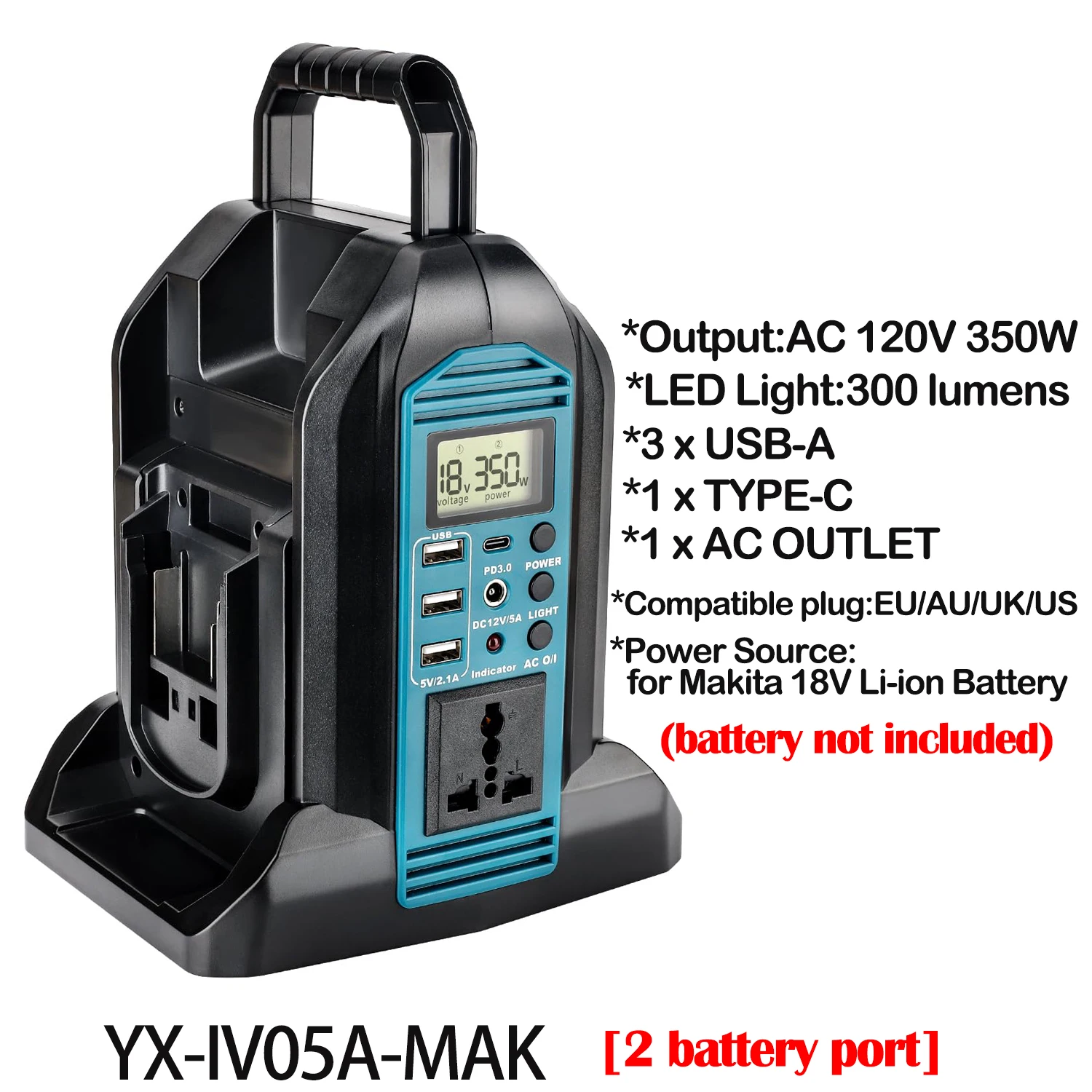 マキタ 18V バッテリー用 200/350W パワーインバーター 4 ポート DC