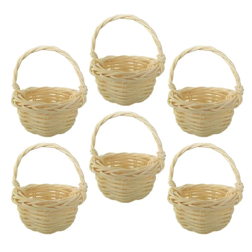 

6pcs Rattan Baskets Woven Handles Flower Tiny Decorative Storage Picnic Favor Tiny Basket Small Basket Home Storage